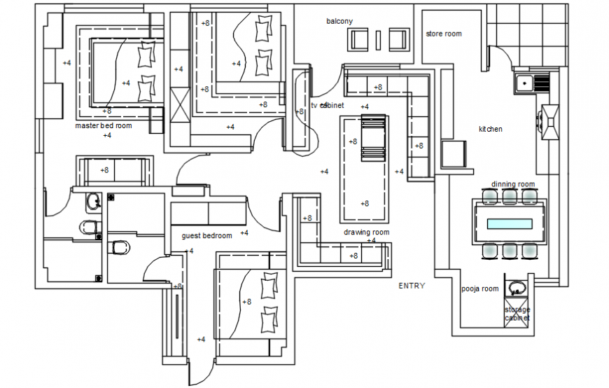 AutoCad dwg of ceiling plan of a residential building