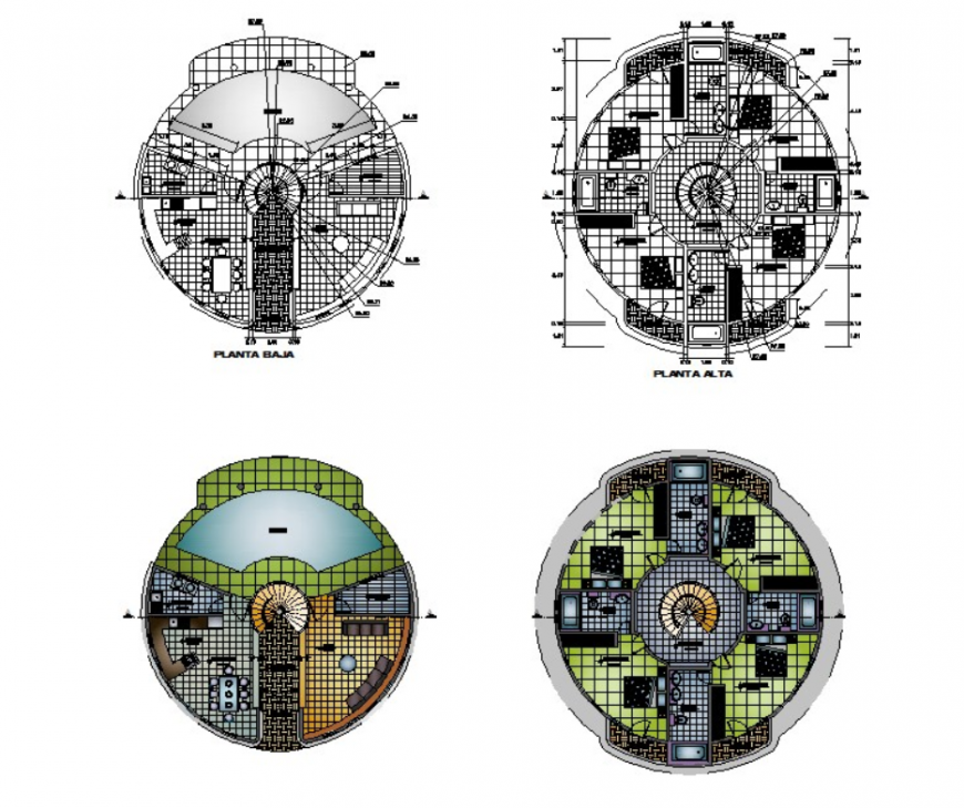 Autocad file of circular house plan 2d details