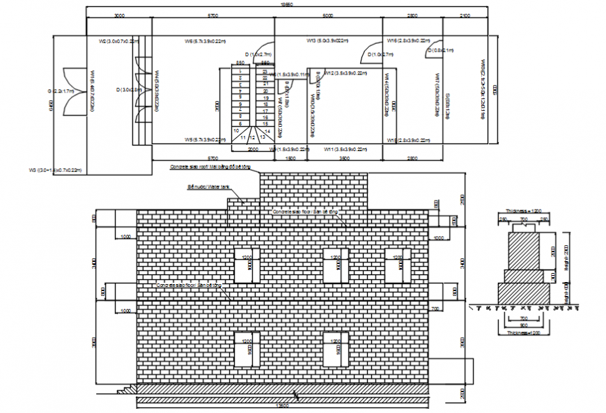 Autocad file of house floor plan, elevation and foundation detail