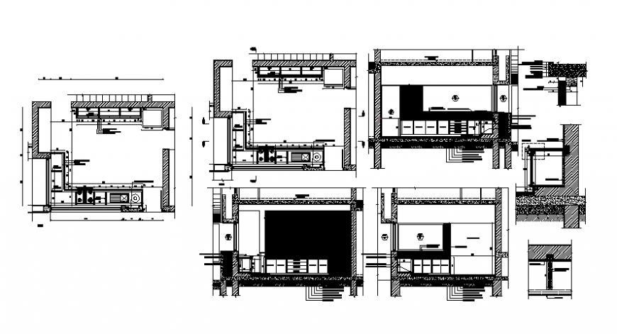 Autocad file of kitchen 2d view floor layout plan and elevation