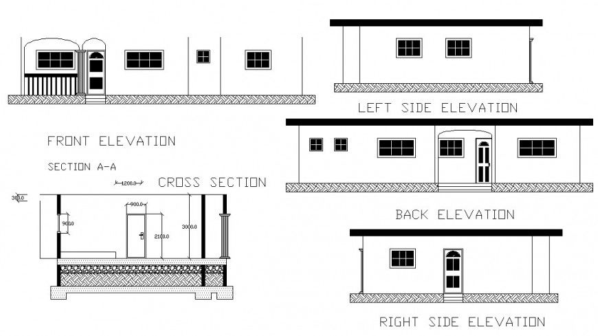 Autocad file of three bedroom bungalow 2d detail