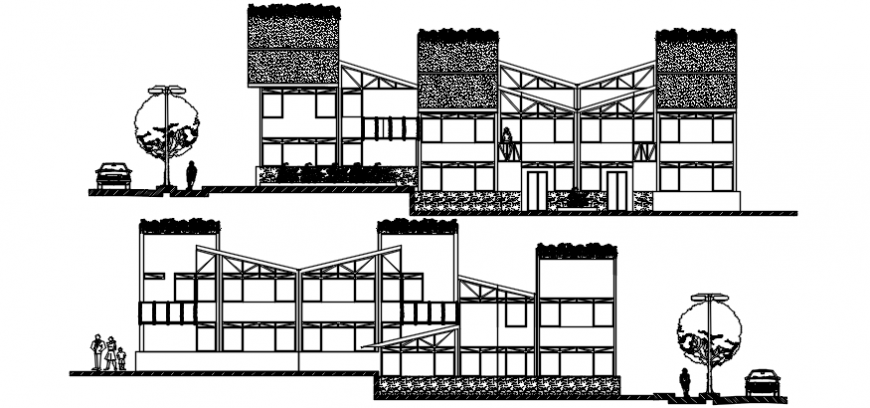 Autocad file of urban multi-floor housing elevations
