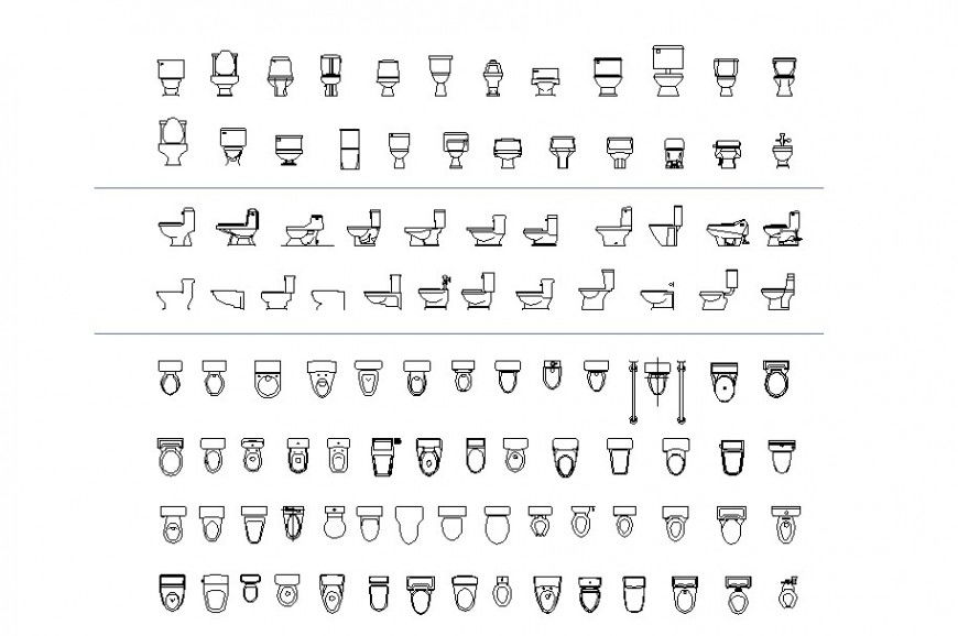 Autocad file of wc blocks which includes plan, front and side elevation.