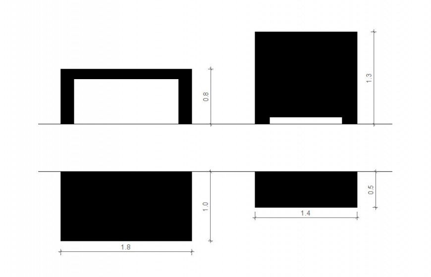 Autocad file which includes plan and elevation of side table with storage with dimension.