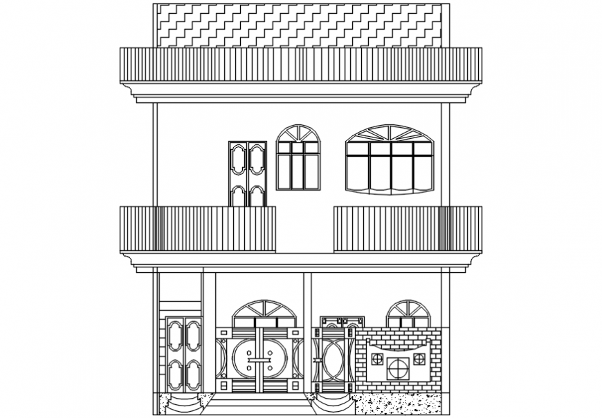 autocad front elevation of a house drawing file