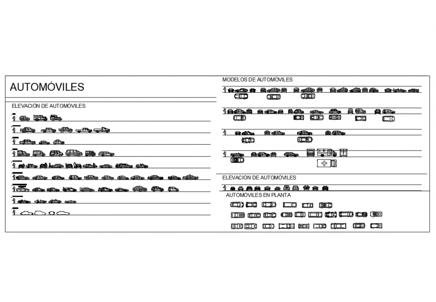 Automobile vehicles cars multiple blocks cad drawing details dwg file