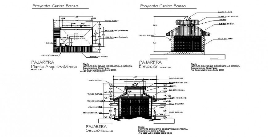 Aviary detail elevation and plan drawing in autocad
