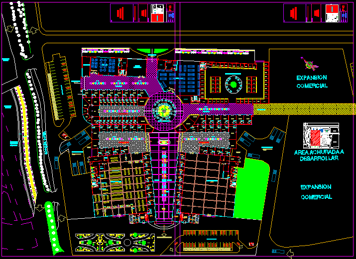 120x80m modern shopping mall AutoCAD DWG detailed layout design