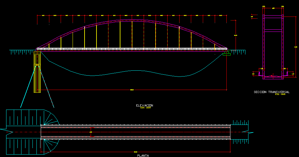 Bridge Design CAD Drawing DWG with Elevation and Section Details