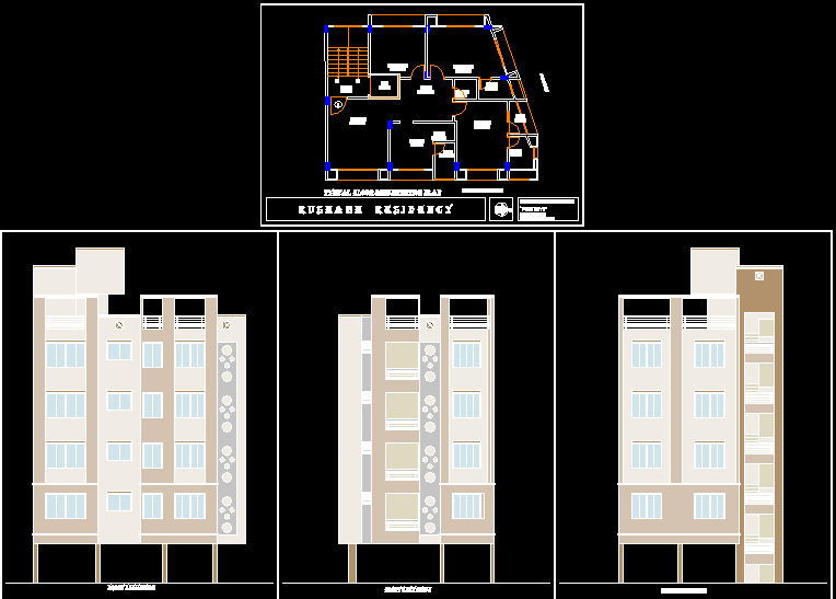 Residential Apartment AutoCAD Design with Floor Plan and Elevations