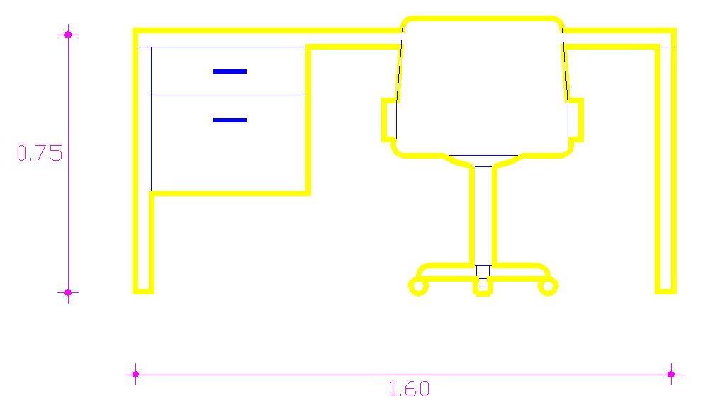 Office Table CAD Block with 1.60 by 0.75 Layout and Chair Detail