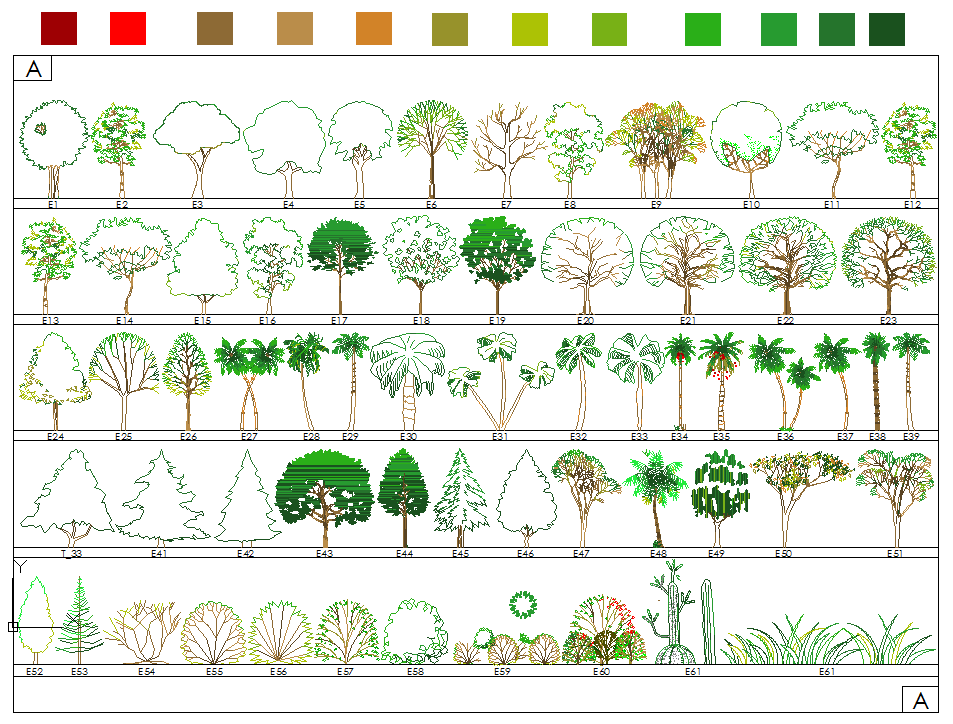 Various Type of Tree Blocks Layout in AutoCAD for Architecture Design