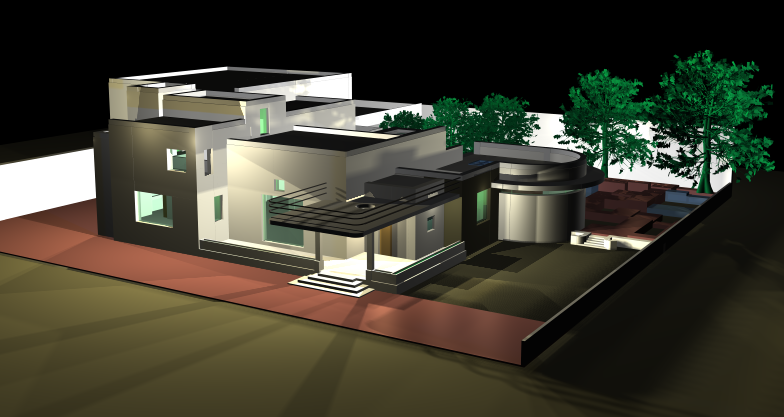 3D Modern Bungalow Design CAD Drawing with Realistic Render View
