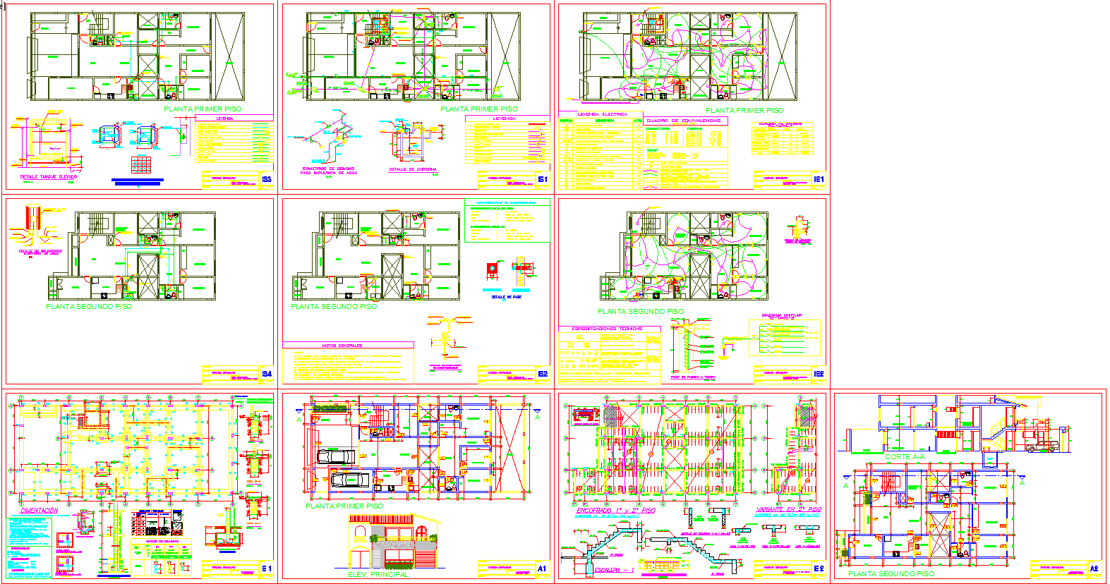 Modern 2 Floor Family Housing Design with Detailed DWG Plans
