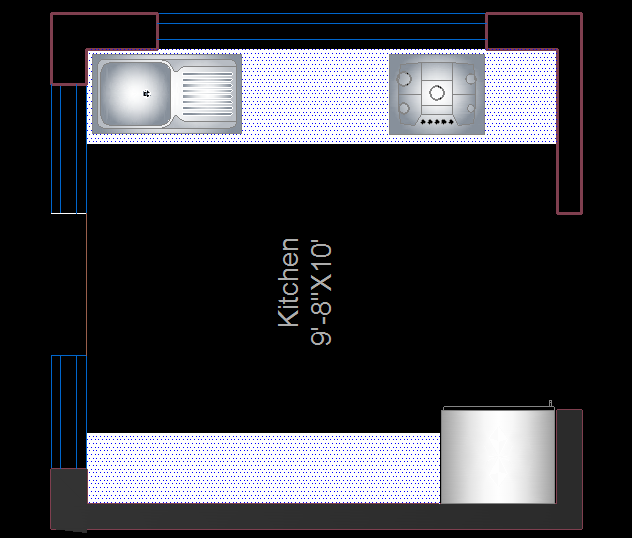 9.8x10 Kitchen CAD Drawing with Detailed Sink and Cooktop Layout Plan