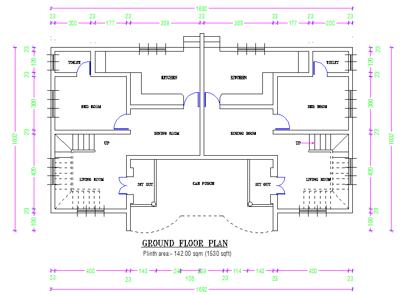 simple twin house detail plan