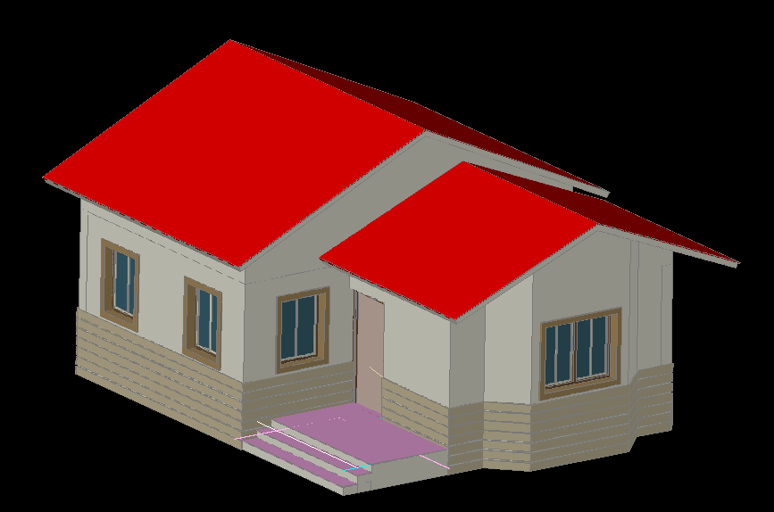 3D Single House AutoCAD Design with Rendered Exterior View Layout