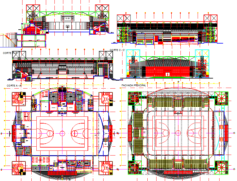 Coliseum Stadium AutoCAD DWG Drawing with Plans and Elevations