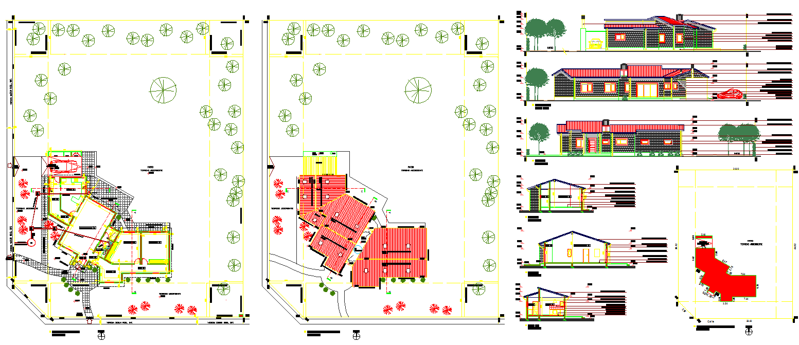 Modern Single Family House Plan with Elevations and Site Layout