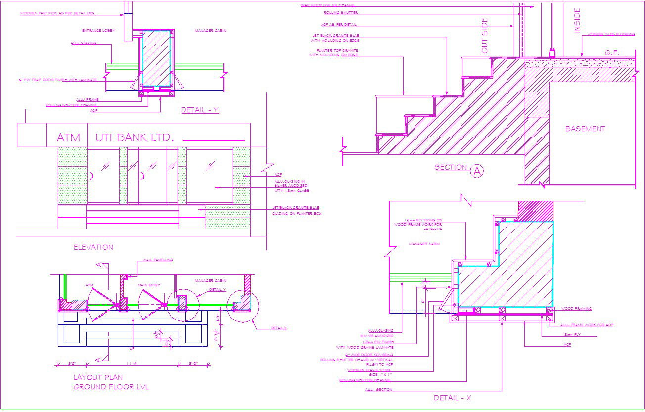 Shutter covering interiors detail in autocad dwg files