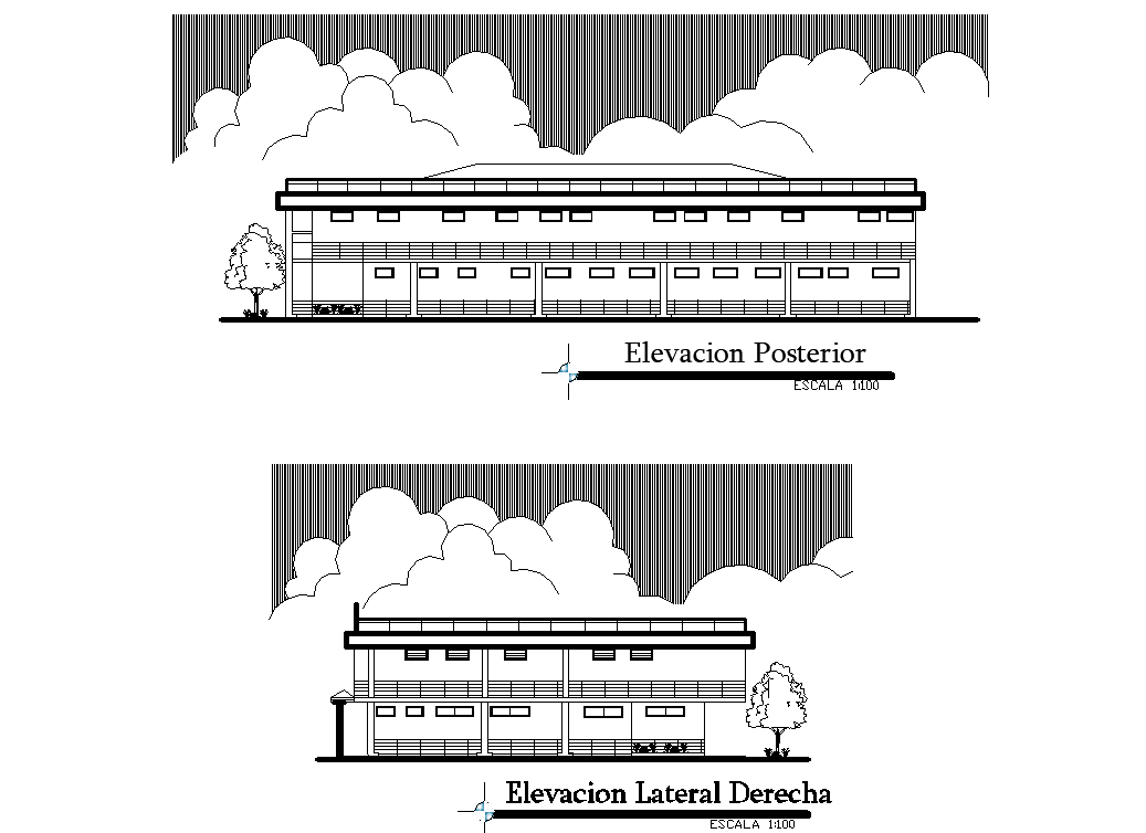 back elevation and right elevation detail dwg file