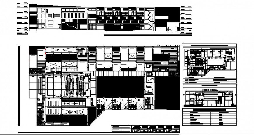 Back elevation and section, distribution plan and auto-cad details of museum dwg file
