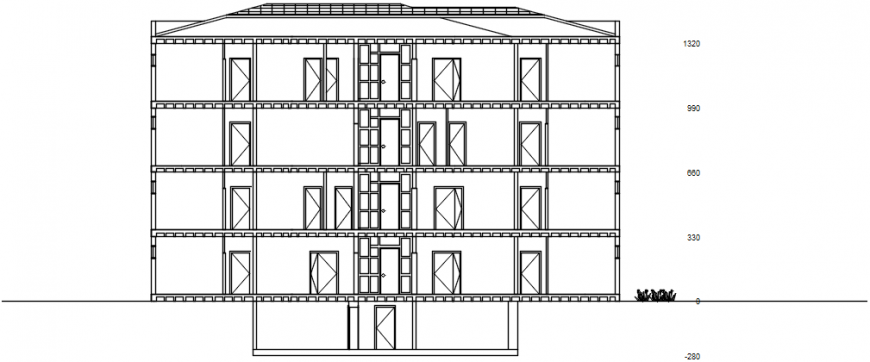 Back elevation drawing details of apartment residential building dwg file
