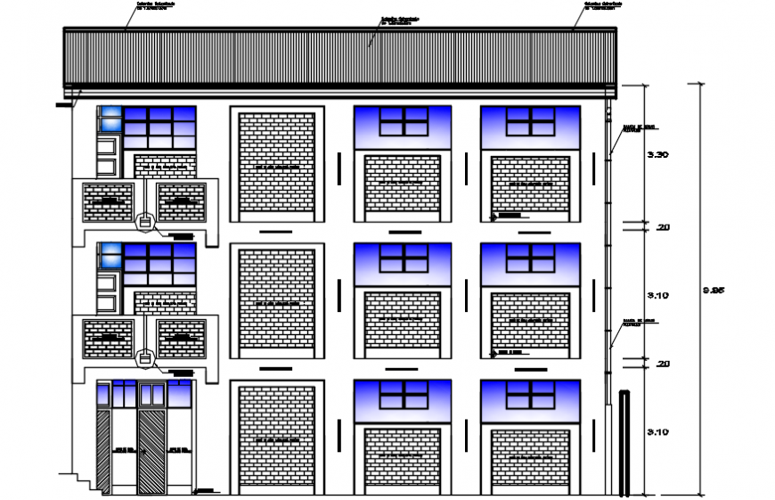 Back elevation drawing details of primary school dwg file