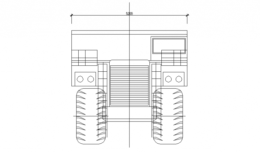 Back elevation view of membrane truck block dwg file