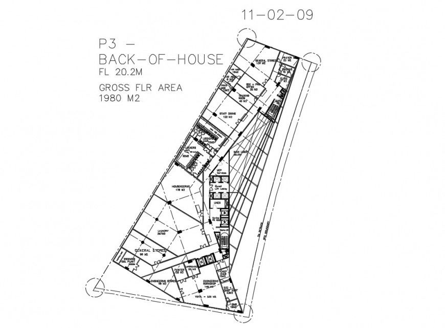 Back of house gross area layout plan details cad drawing details dwg file