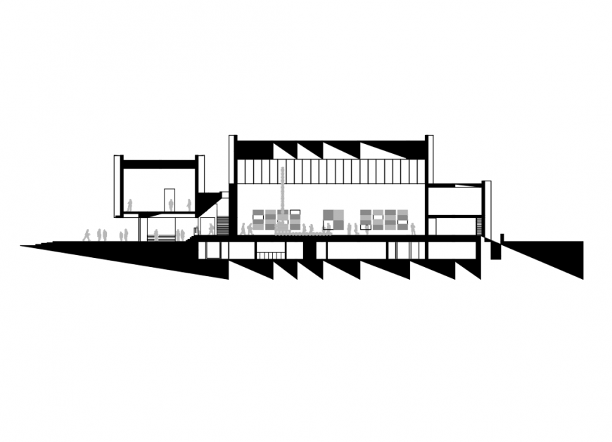 Back sectional details of municipal auditorium hall dwg file