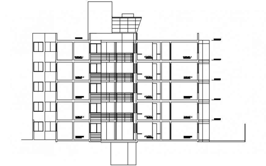 Back sectional drawing details of multi-family residential building dwg file