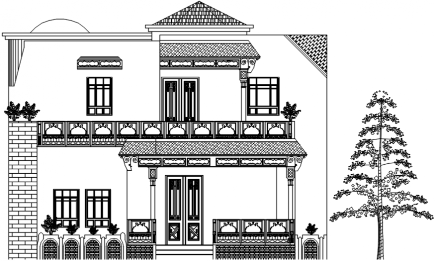 Back side elevation drawing details of luxuries villa dwg file