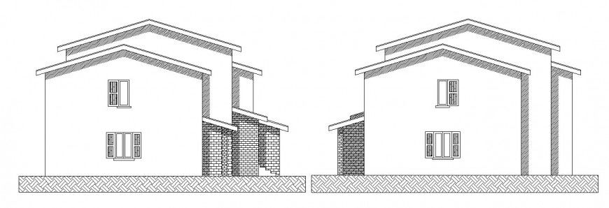 Back side elevation drawing details of twin house dwg file