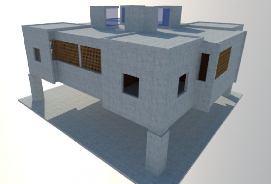 Back side view 3D house design drawing with modern style