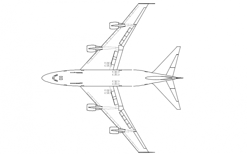 Back side view detail of a plane , 2d model design dwg file