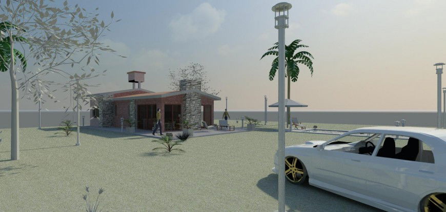 Back view of luxuries beach house 3d model cad drawing details jpeg file