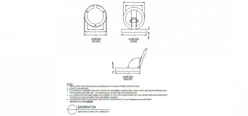 Badminton cover plate detail plan and elevation layout file