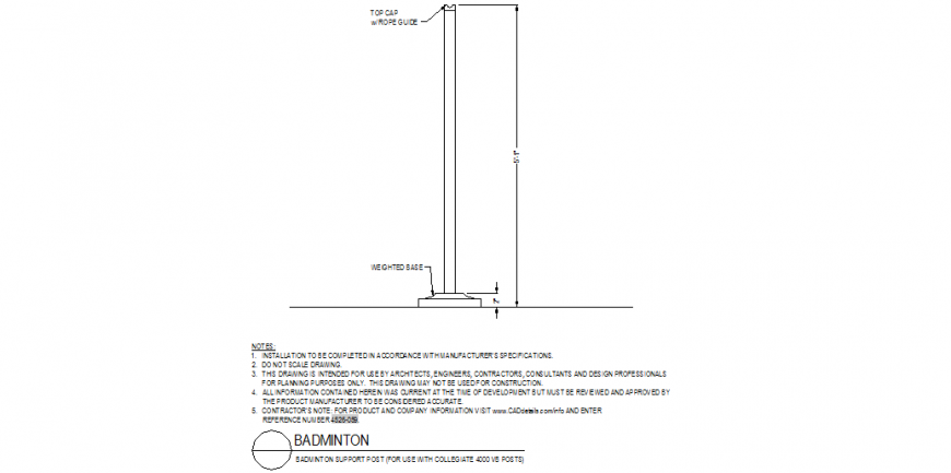 Badminton support post detail plan autocad file