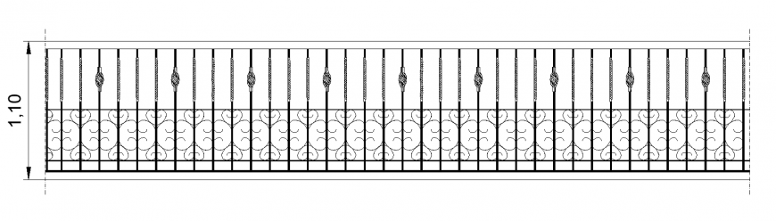Balcony steel balustrade detail elevation CAD blocks 2d view layout file
