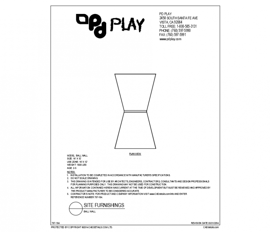 Ball wall plan view of play equipment of garden dwg file