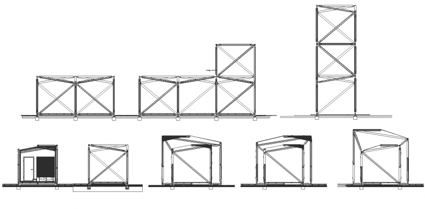 Bamboo module house drawing in dwg file.