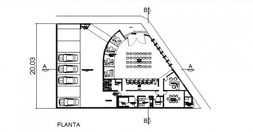 Bank agency distribution plan with furniture cad drawing details dwg file