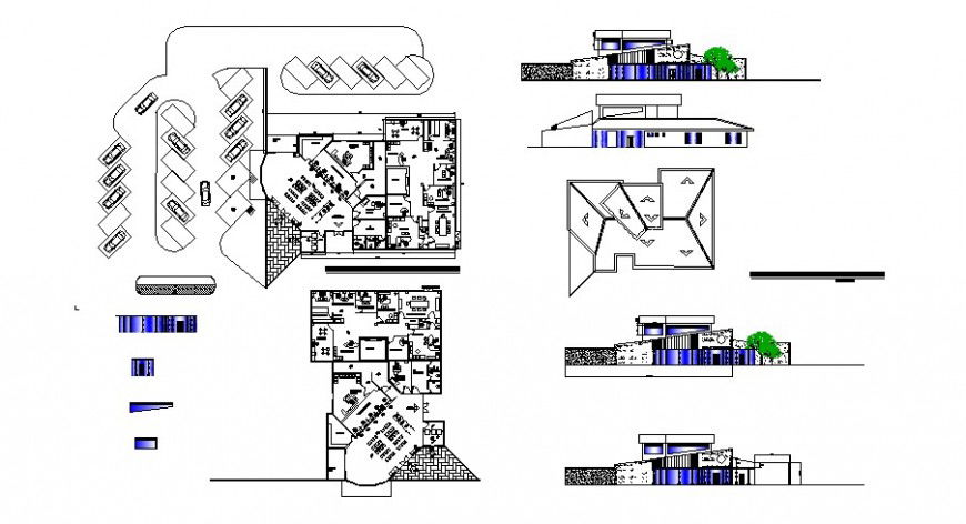 Bank branch elevation, section and floor plan cad drawing details dwg file