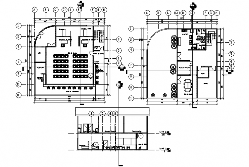 Bank branch section and layout plan cad drawing details dwg file