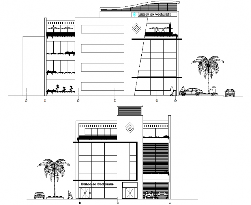 Bank office building elevation detail dwg file