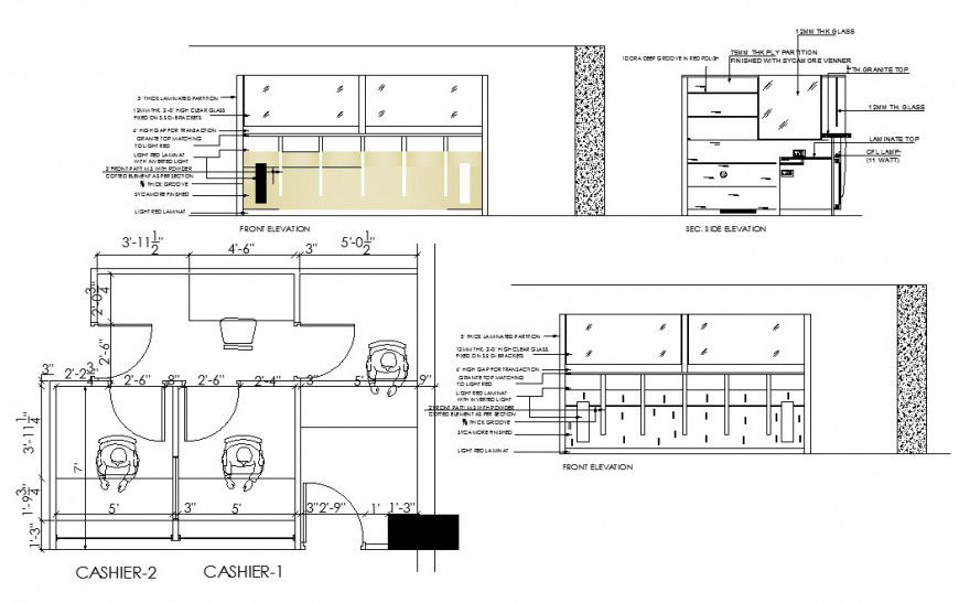 Bank office furniture layout, plan and interior details dwg file