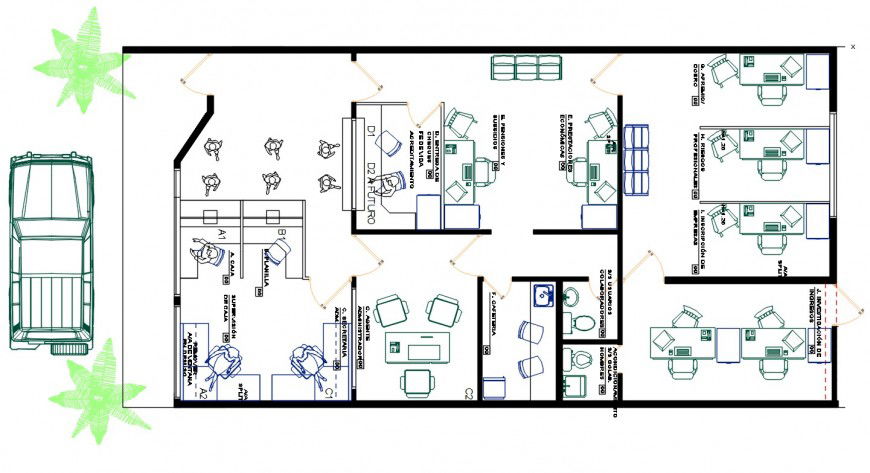 Bank office layout plan with furniture drawing details dwg file