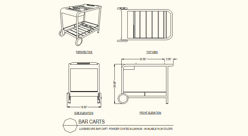 Bar carts detail plan and elevation layout file