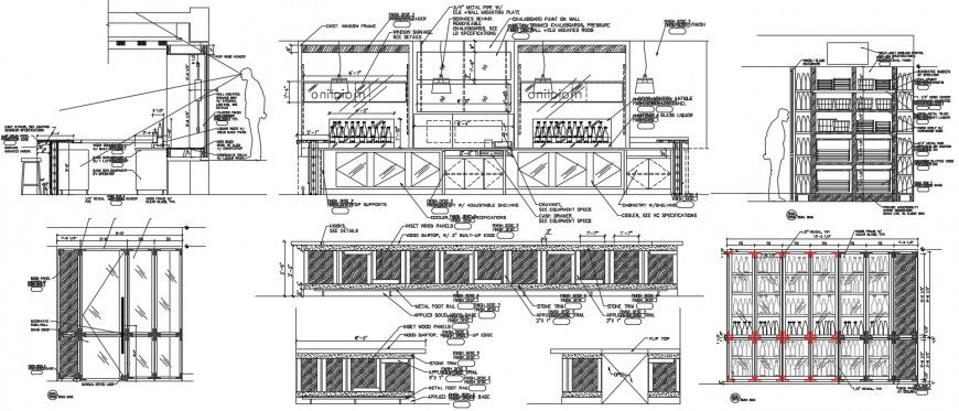 Bar counter area drawings details 2d view elevation autocad file